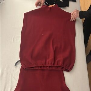 Sleeveless Burgundy Knit Top with skirt